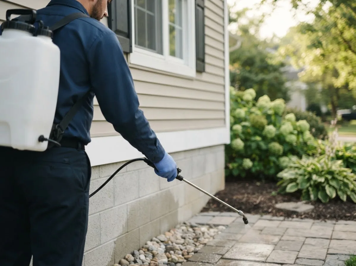 Pest control technician inspecting a home in Northwood, NH